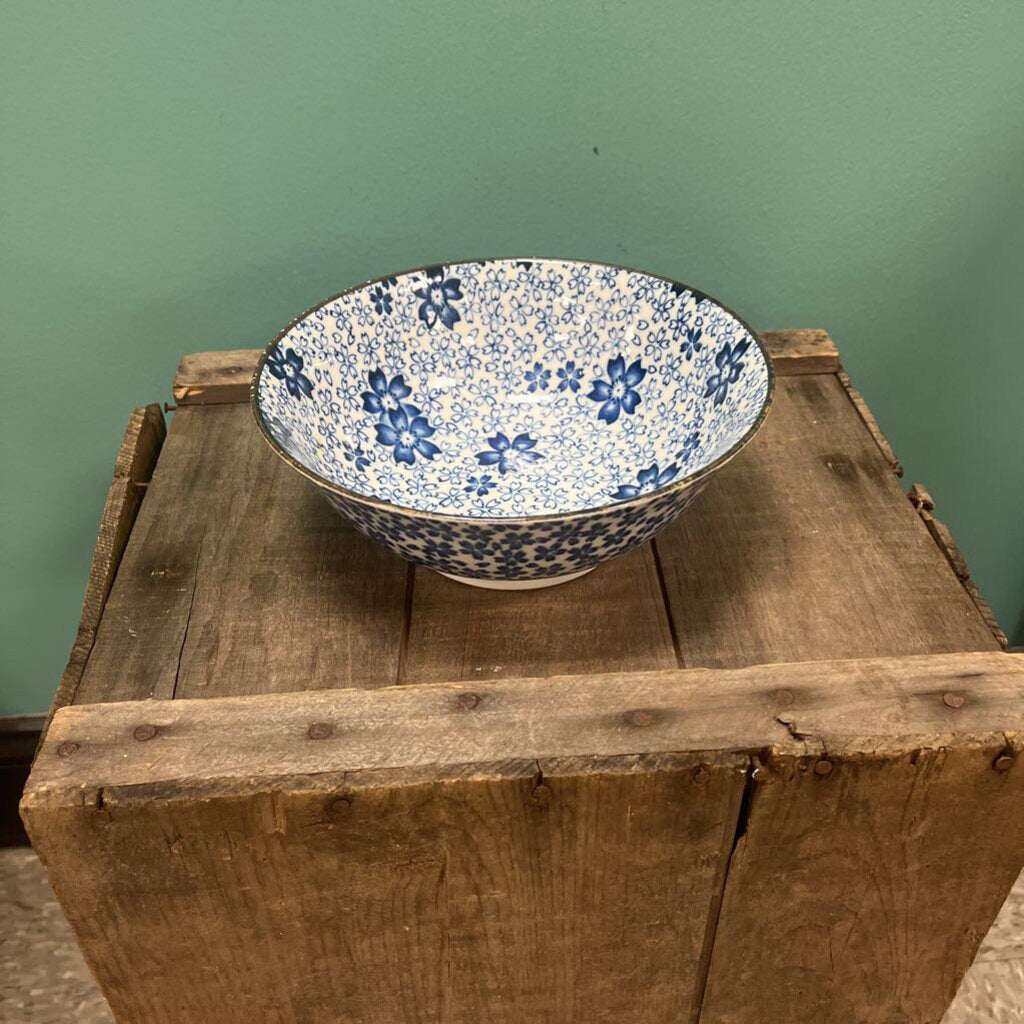 Blue and white ceramic Japanese cherry blossom flower bowl