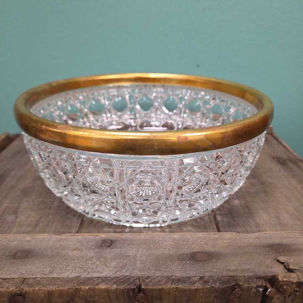 Vintage Crystal Fruit Bowl with Copper Edge