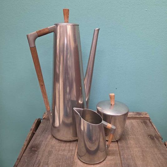Royal Holland Pewter & Teak 3-Pc Tea Set