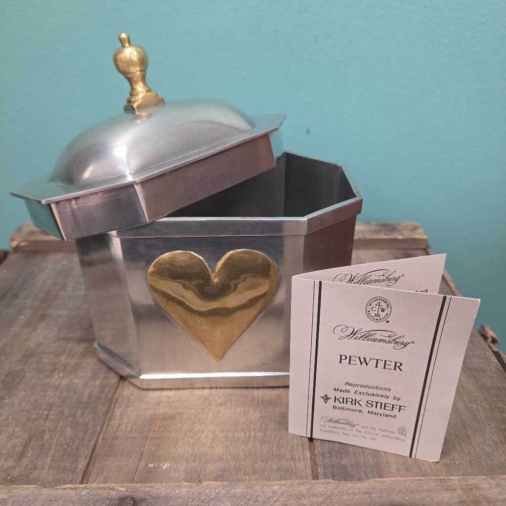 Williamsburg Kirk Stieff Pewter Covered Heart Trinket Box