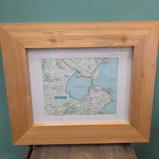 Map of Back Cove, Portland, ME in Custom Natural Wood Frame