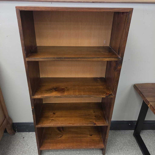 Mid-Century Style Stained Solid Wood Four Shelf Bookcase