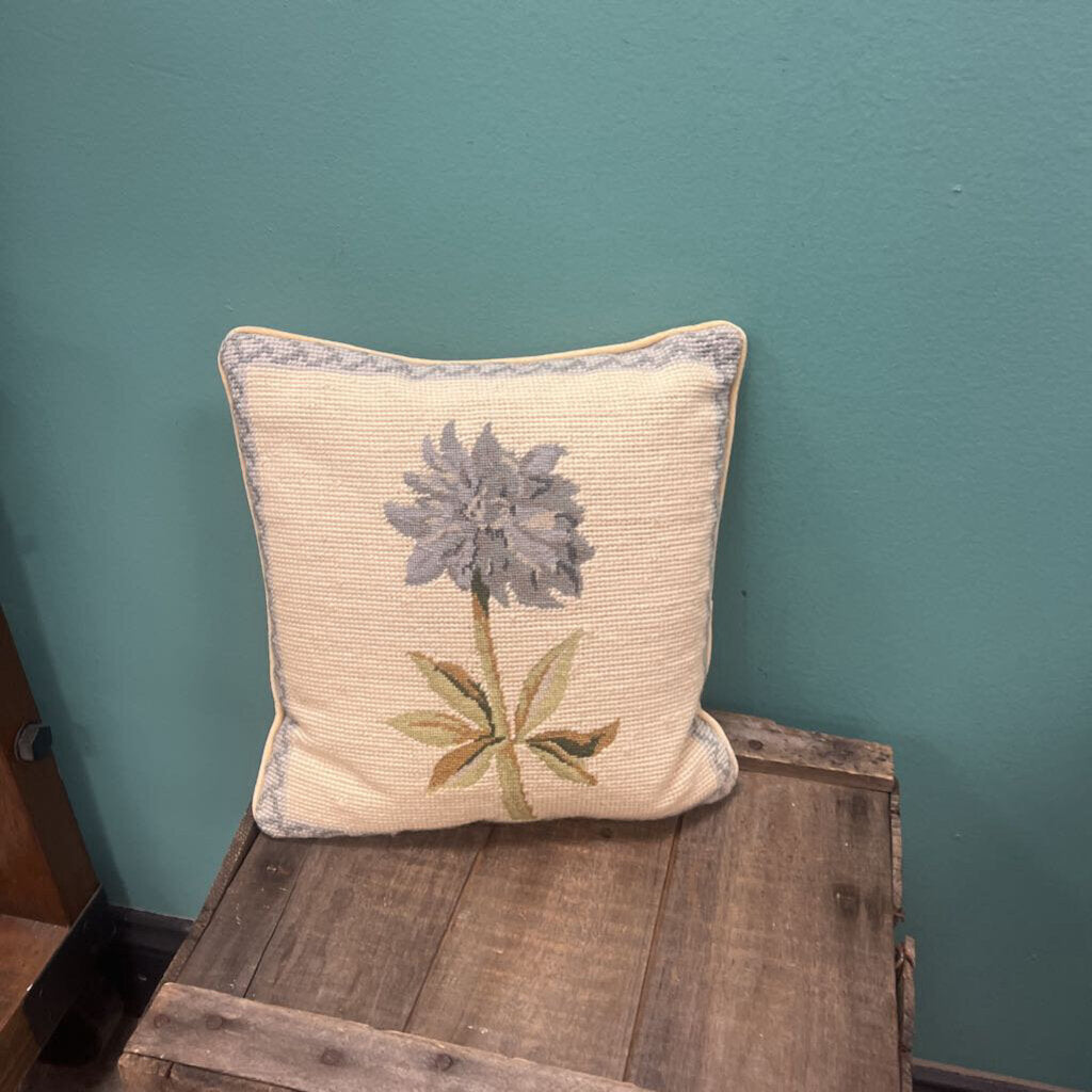 Decorative Floral Needlepoint Throw Pillow