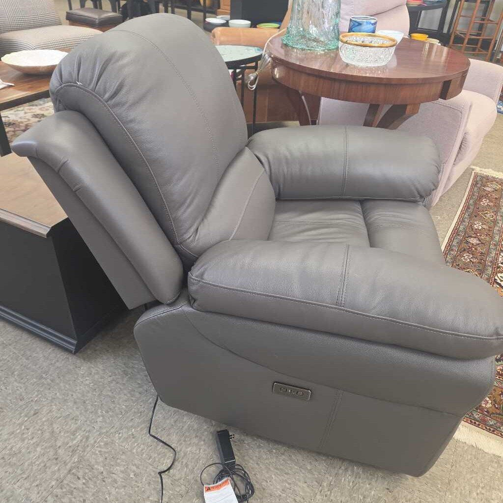 Gray Leather Power Recliner