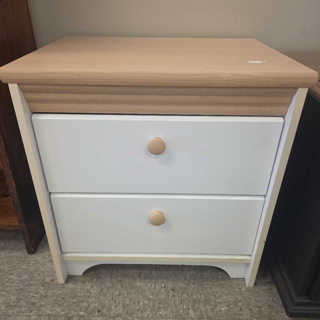Modern Two-Drawer Bedside Table with Oak Finish Top