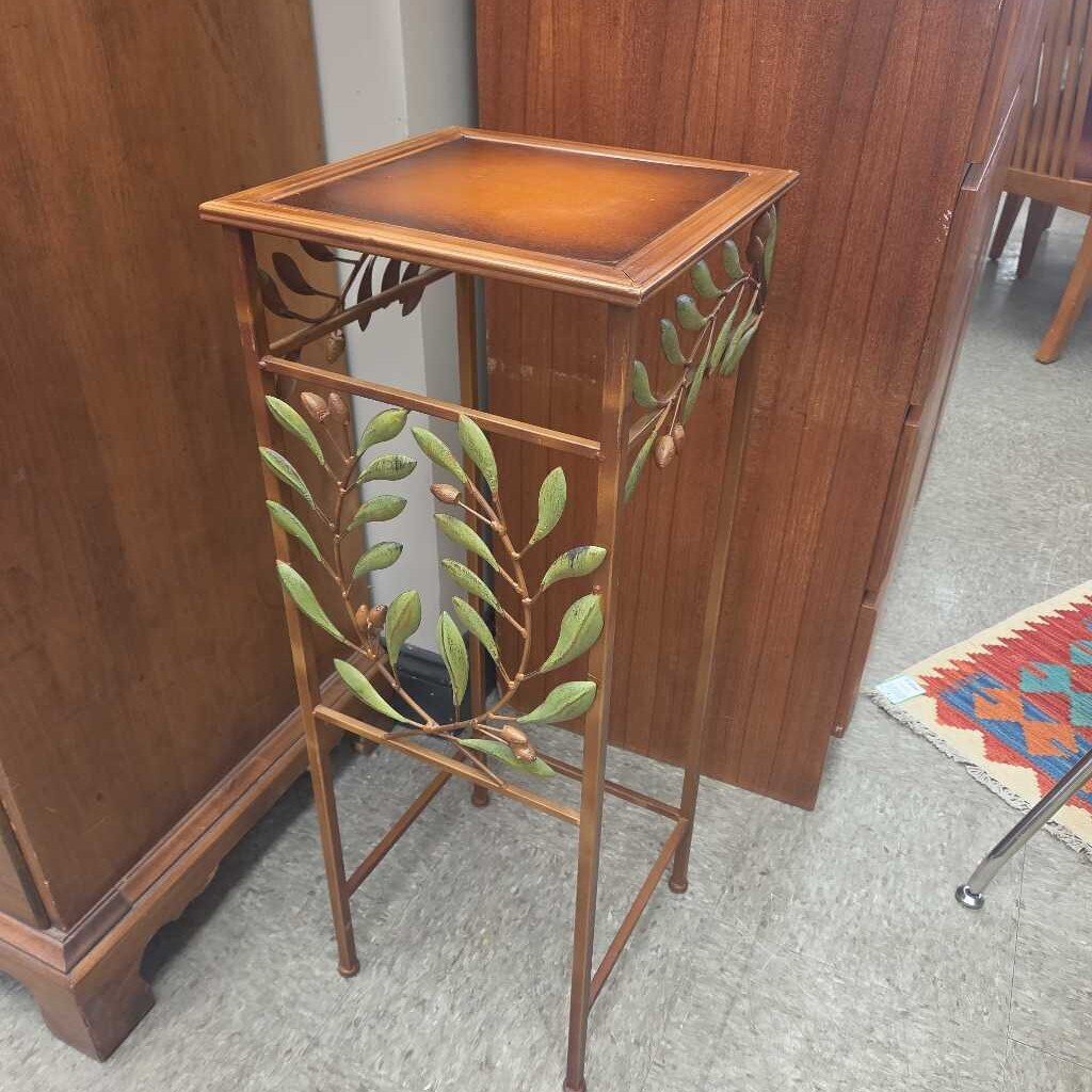 Metal Plant Stand with Decorative Olive Branch Motif