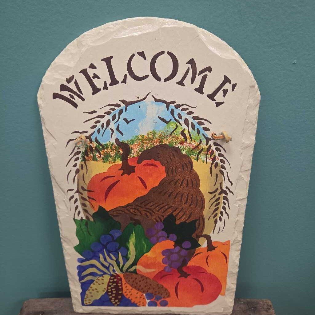 Painted Slate Autumnal "Welcome" Hanging Decor