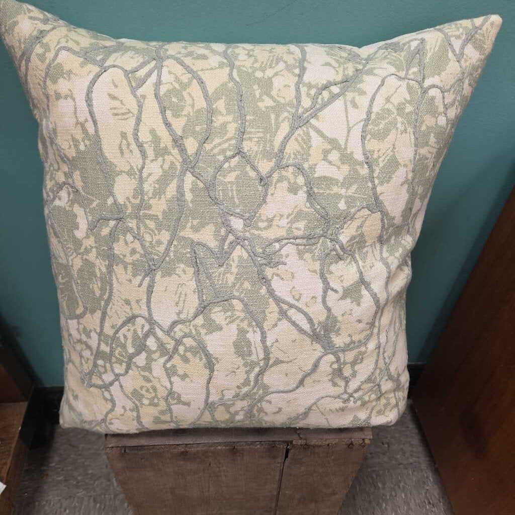 Green and Ivory Embroidered Vines Down Filled Accent Pillow