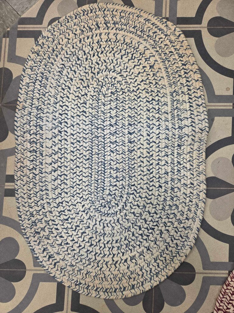 Blue & White Oval Braided Area Rug