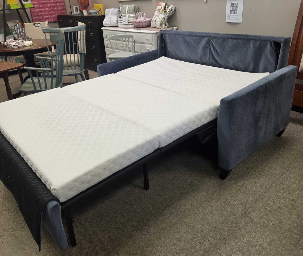 American Leather Full Size 2-Cushioned Sleeper in Blue Chenille