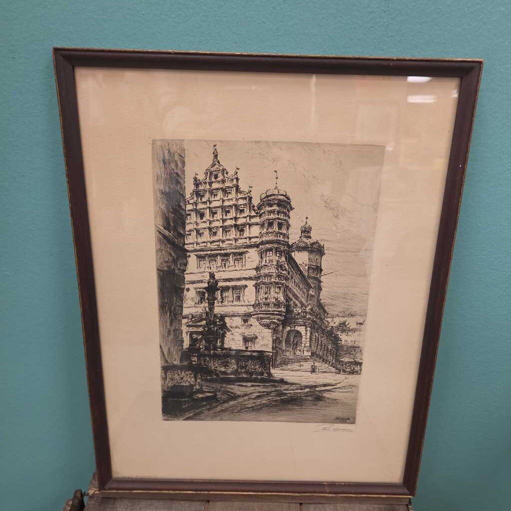 Original 1919 Signed Etching by Paul Geissler, Framed
