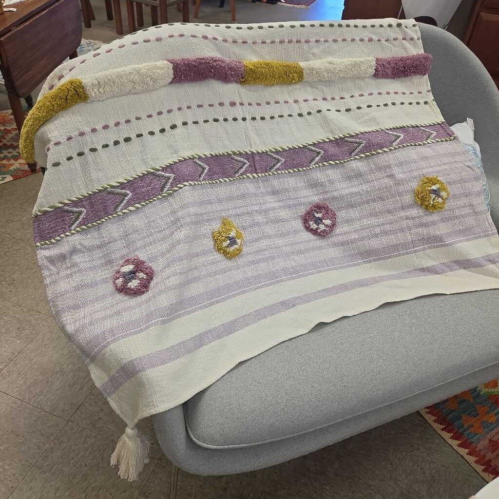 Anthropologie 50x60 Kamryn Lilac Tufted Striped Throw Blanket