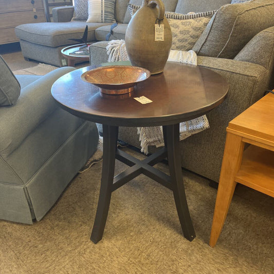 Round Copper-Top Side Table, Metal Legs
