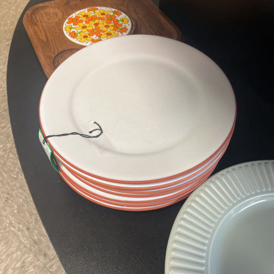 Dansk Villa White Dinner Plate w/Terracotta Trim - Set of 8