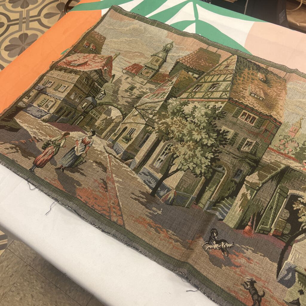 Vintage French Old Village Tapestry