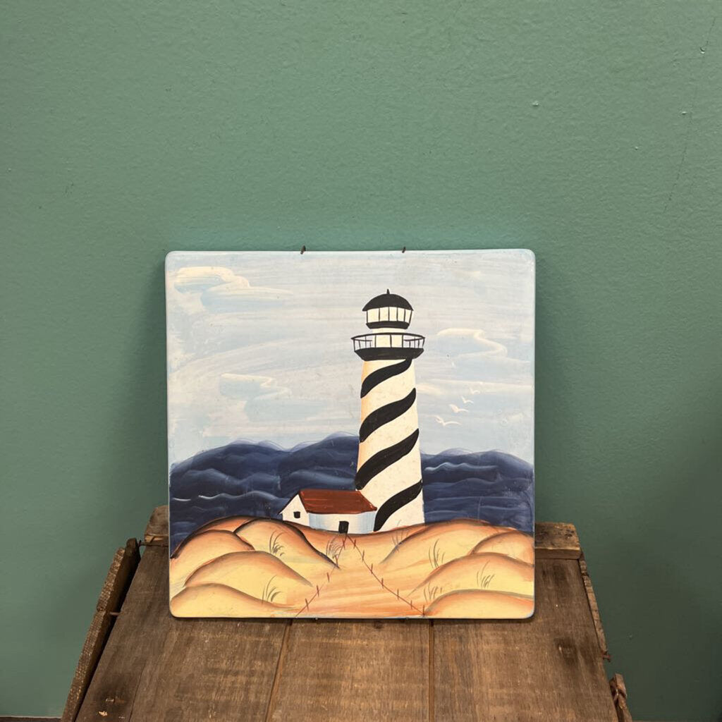Ceramic Black and Whtie Spiral Lighthouse Wall Hanging