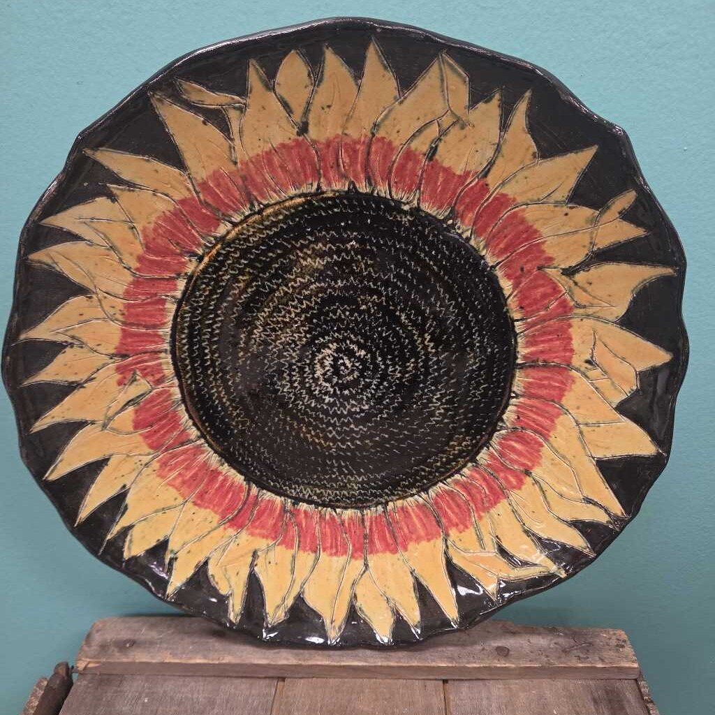 13" Round Hand Painted Sunflower Decorative Plate