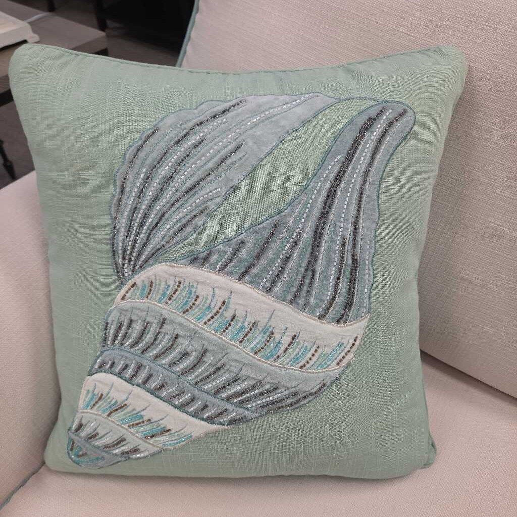 Beaded Seashell Pillow with Down Fill