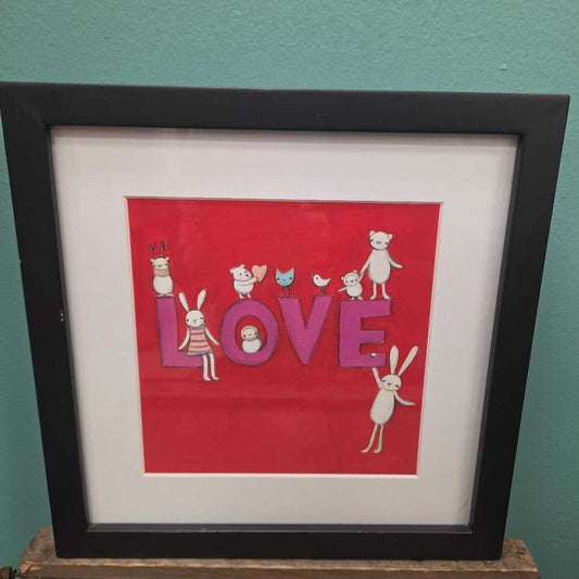 "Love" Custom Matted & Framed Whimsical Wall Art